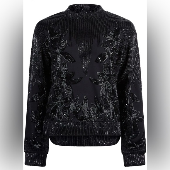 RtA Sweaters - RtA Black Floral Embroidered Sweater-100% Cotton-Italian Fabric-MSRP $995